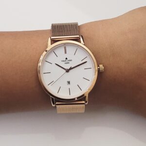 Women's Customized Rose Elegance – White Dial, Mesh Strap