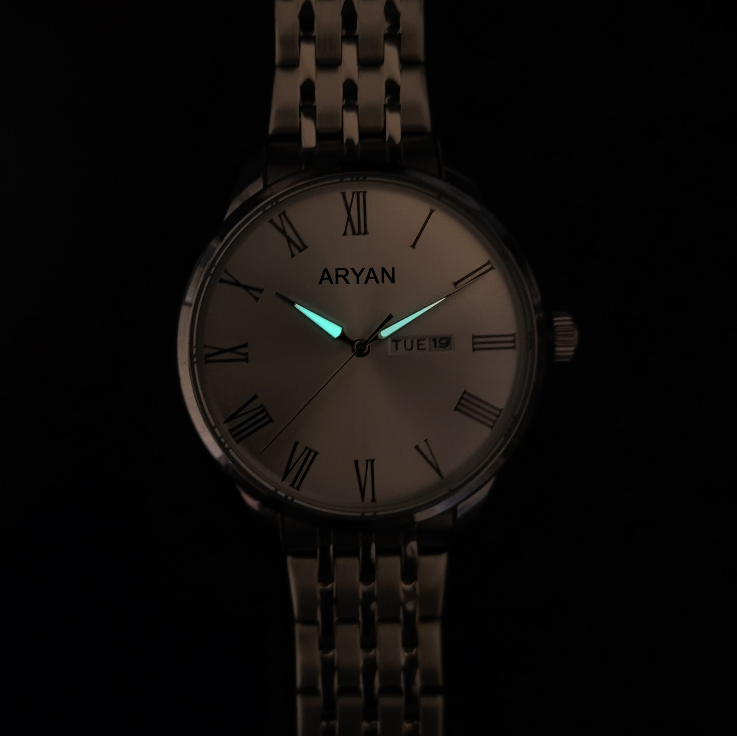 Men's Customized Bold Signature – White Dial, Steel Strap, Day-Date - Image 6