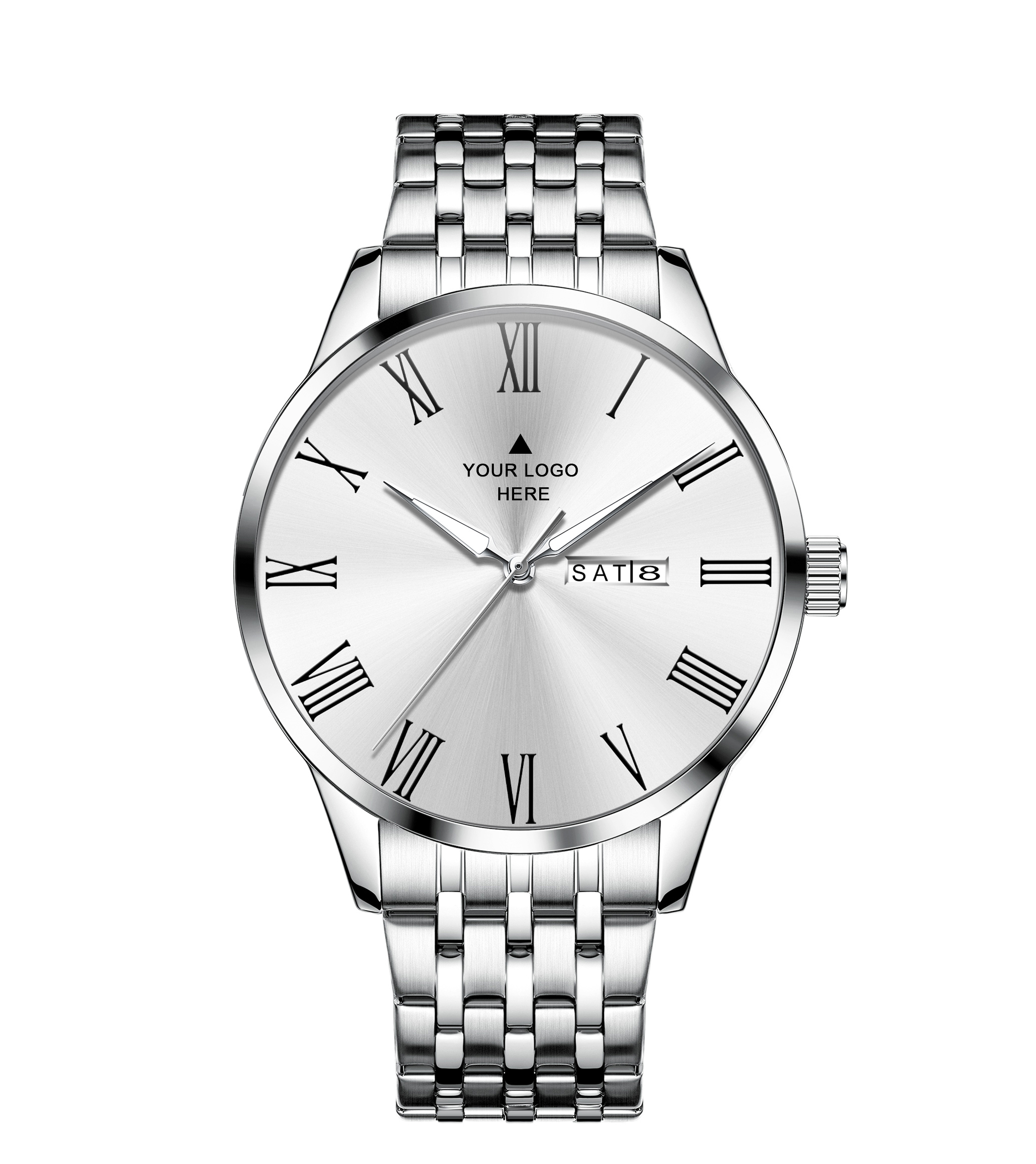 Men's Customized Bold Signature – White Dial, Steel Strap, Day-Date - Image 2